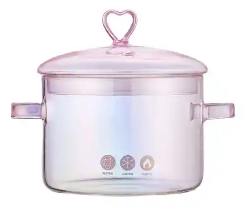 Olla De Vidrio Rosa Corazon + Cucharon