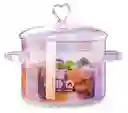 Olla De Vidrio Rosa Corazon + Cucharon