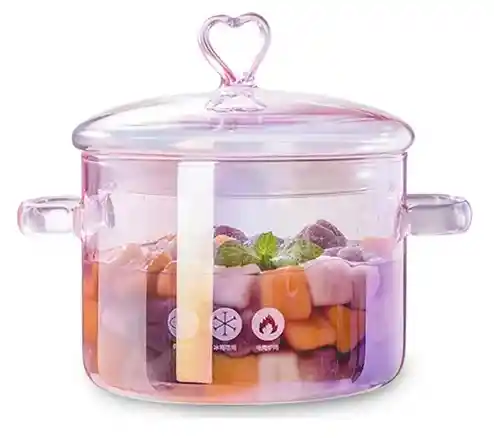 Olla De Vidrio Rosa Corazon + Cucharon