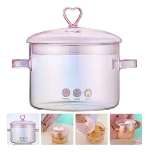 Olla De Vidrio Rosa Corazon + Cucharon