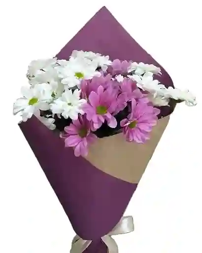 Flores Margaritas Lilas Y Blacas En Ramo