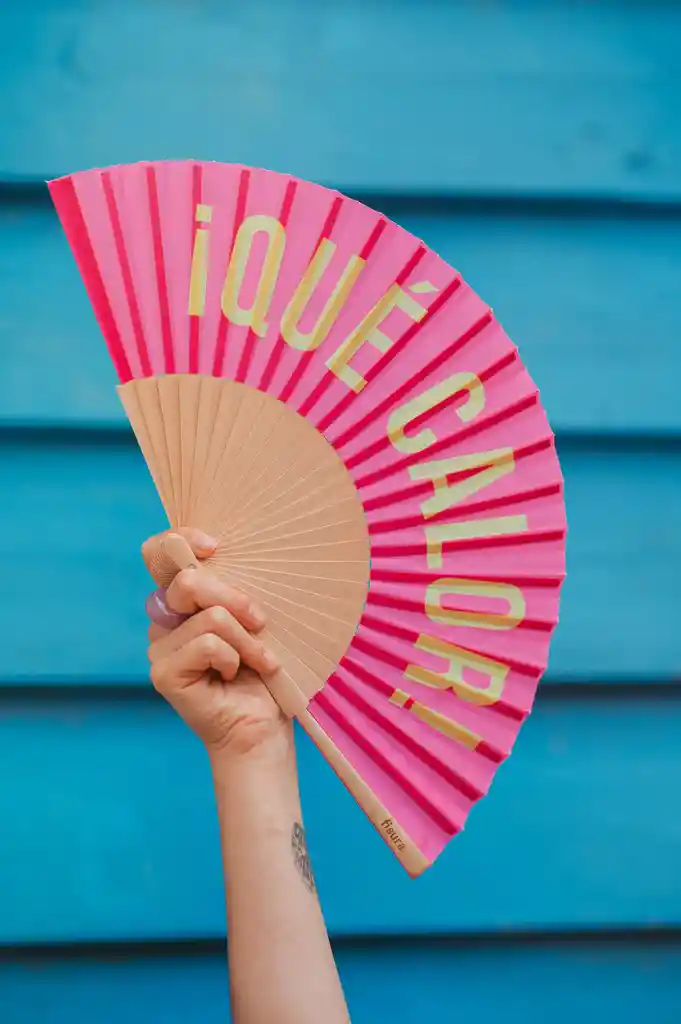 Abanico Que Calor Rosa Y Amarillo