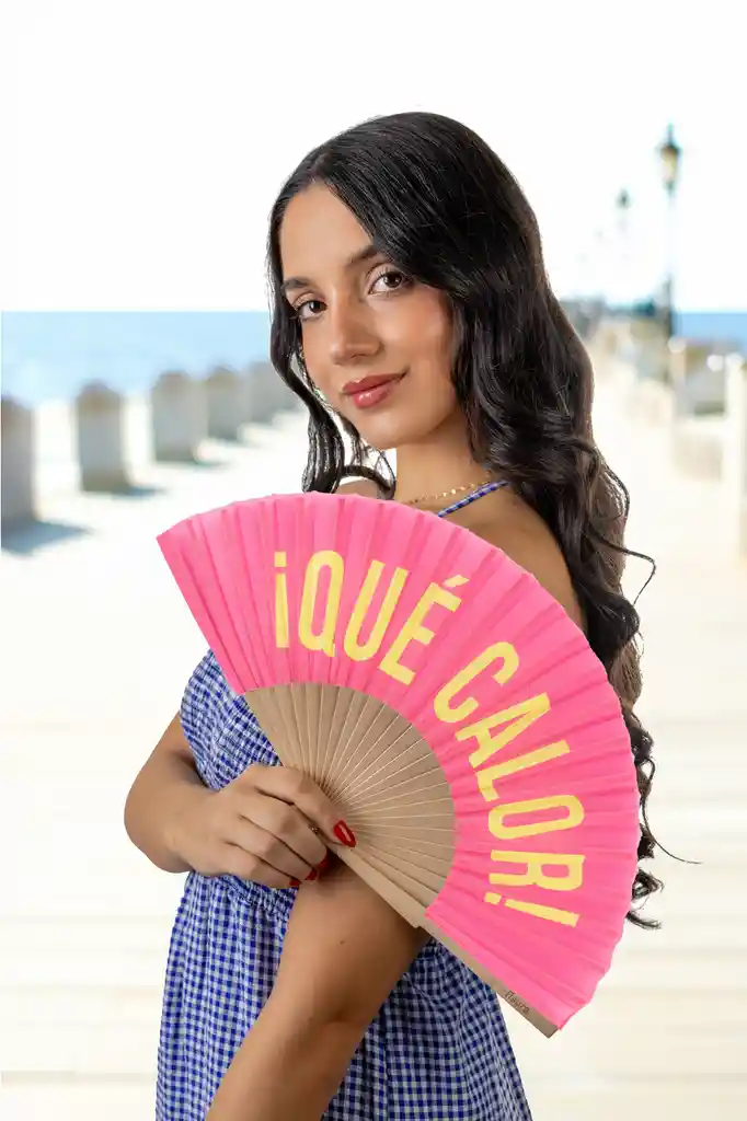 Abanico Que Calor Rosa Y Amarillo