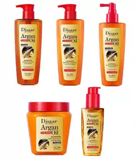 Kit Argan Oil (shampoo, Acondicionador, Mascarilla, Termoprotector, Aceite) Disaar