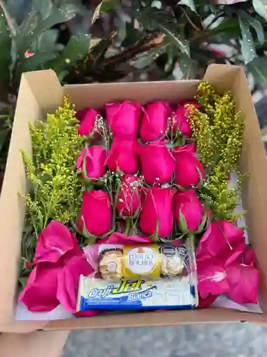 Caja De Rosas Con Chocolate