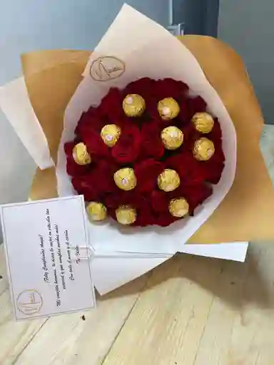 Ramo De 24 Rosas Con 12 Unds De Chocolate Ferrero Rocher