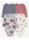 Bodys X 4 Carritos Rojos - Multicolor / 3 Meses