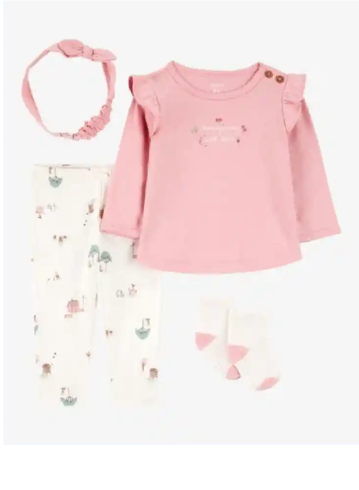 Conjunto 4 Piezas Casitas Rosas - Gris / 6 Meses