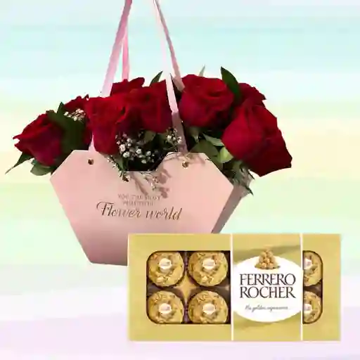 Flores Rosas X24 En Bolso Con Ferrero