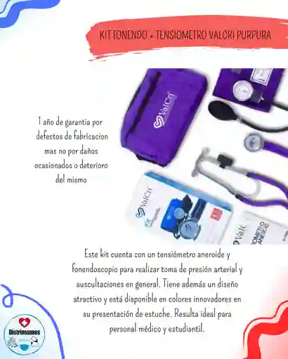 Kit Fonendo + Tensiometro Valcri Purpura