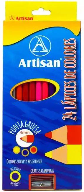 Artisan 24 Lapices De Colores. Punta Gruesa (4mm). Gratis Sacapuntas.