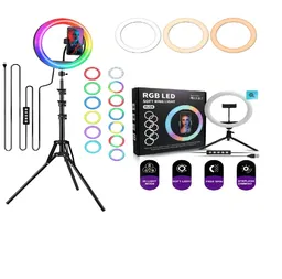 Aro Luz Rgb 26 Cm Led Trípode Profesional 210cm 4 Modos Estructura Negro 5v
