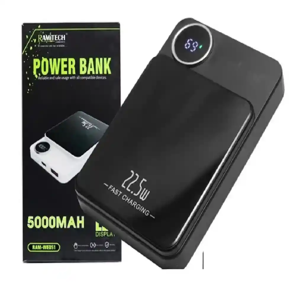 Power Bank 5.000 Mah 22.5w Carga Rda Con Indicador Ramitech