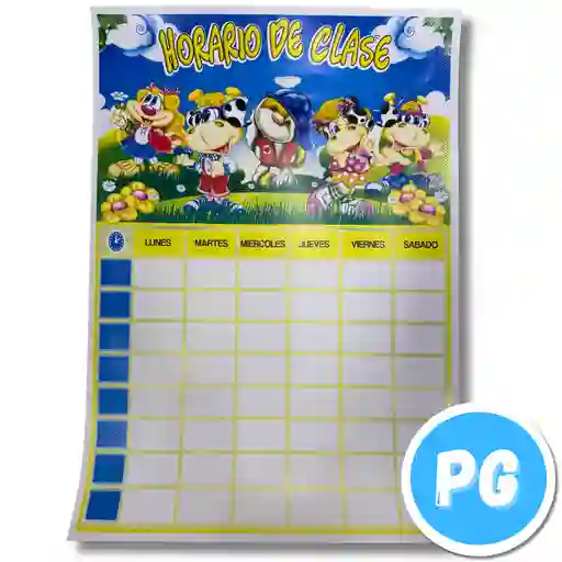 Afiche Medio Pliego Didactico Horario De Clases Escolar Vertical - Se Envia Un Motivo Aleatorio
