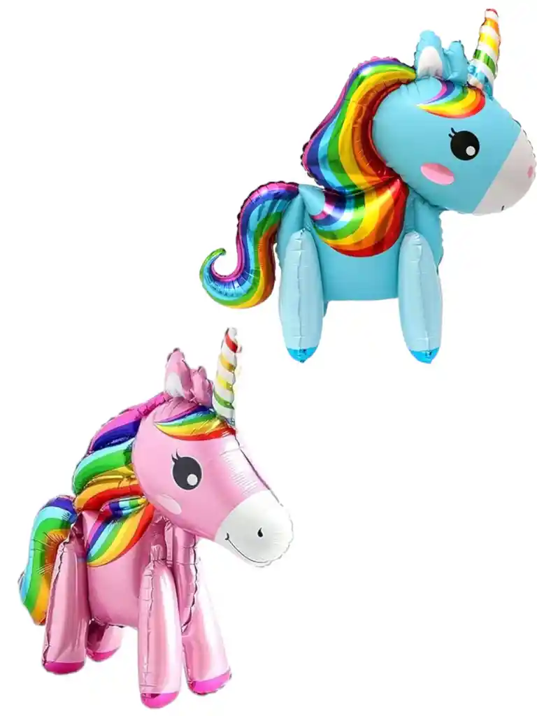 2 Globos Pony Unicornios Caballos Rosa Y Azul 4d 65cm