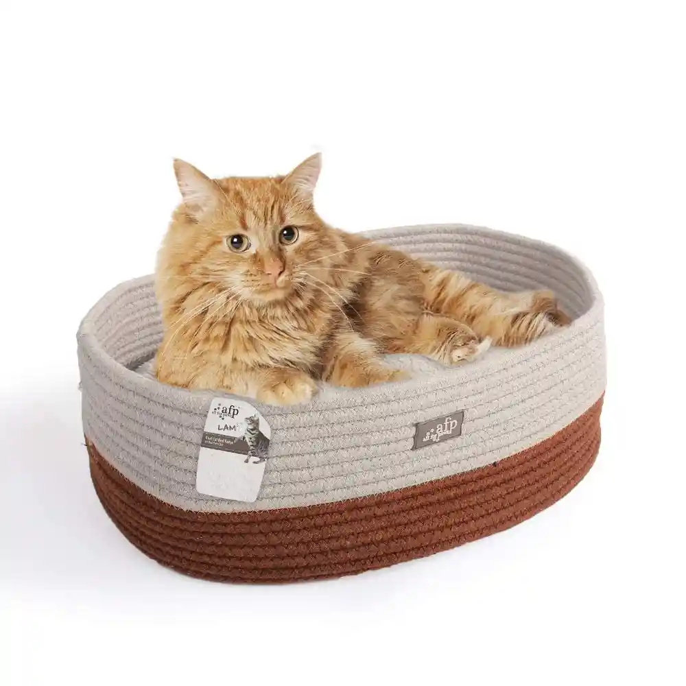 Lambswool--weaved Rope Cat Bed Tan