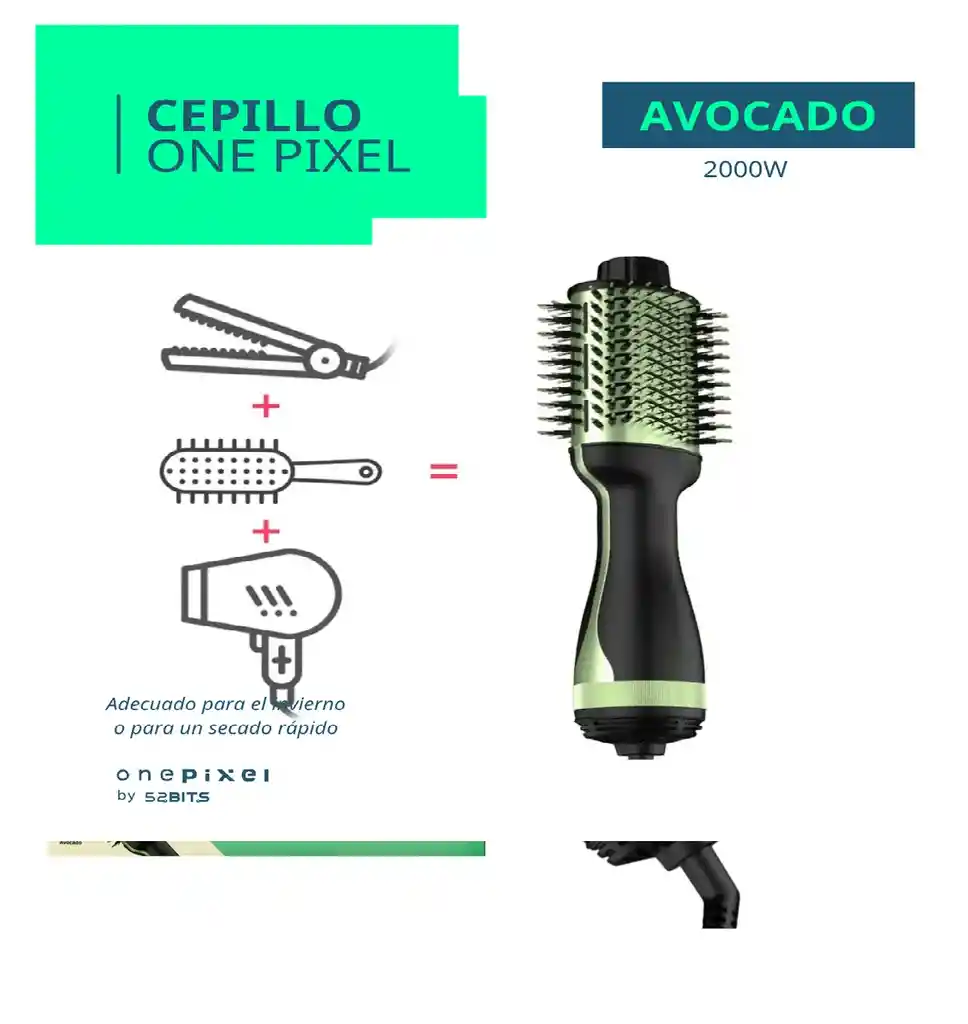 Cepillo Secador Avocado 3d Therapy Infusión Aguacate 2000w One Pixel