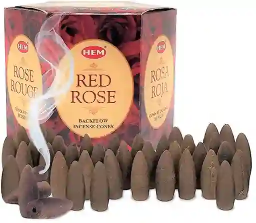 Incienso Cono Reflujo Hem Fragancia Rosa Roja Caja 40 Unidades 115g
