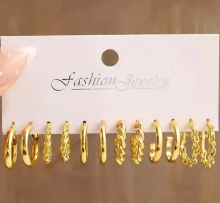 Aretes 6 Pares De Zarcillos Dorados