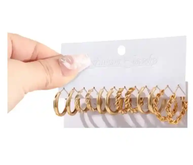 Aretes 6 Pares De Zarcillos Dorados