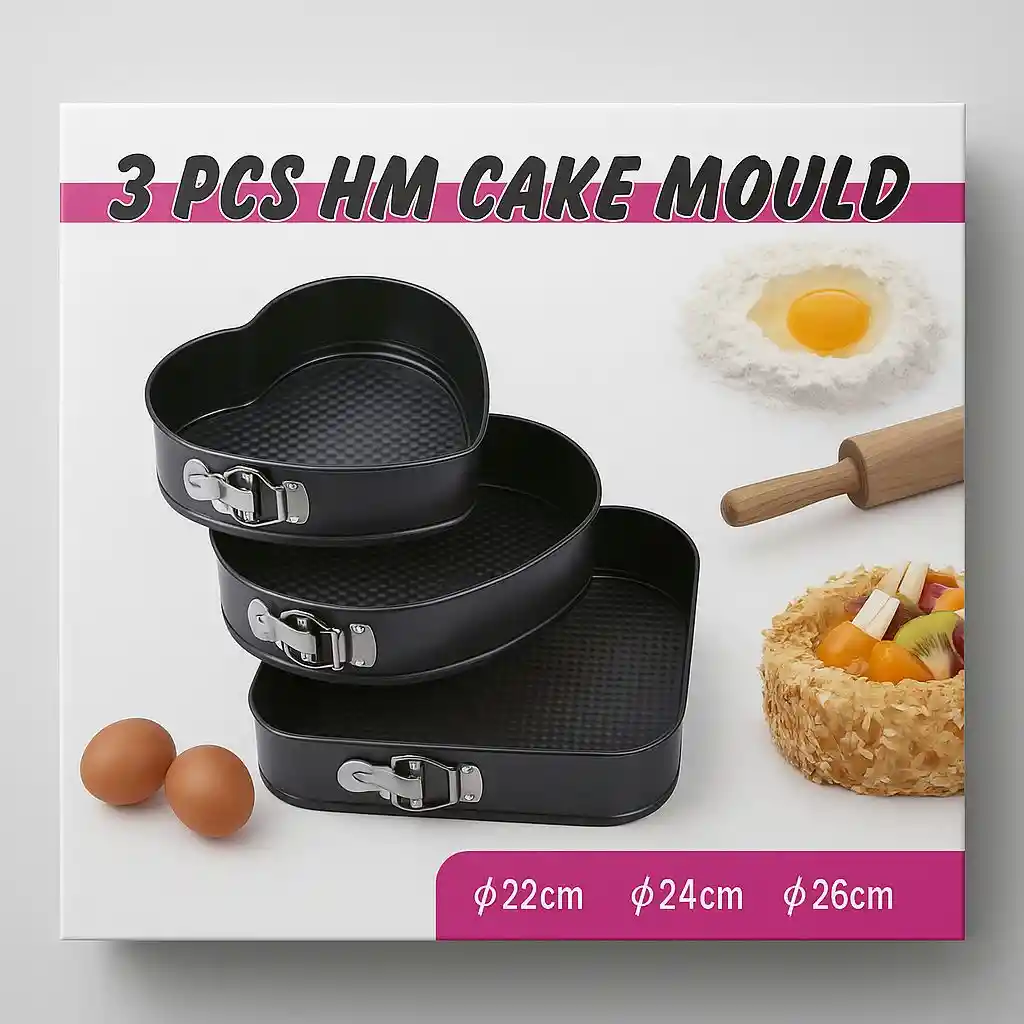 Set 3 Moldes Para Hornear Repostería En Forma Corazón Cuadrado Redondo