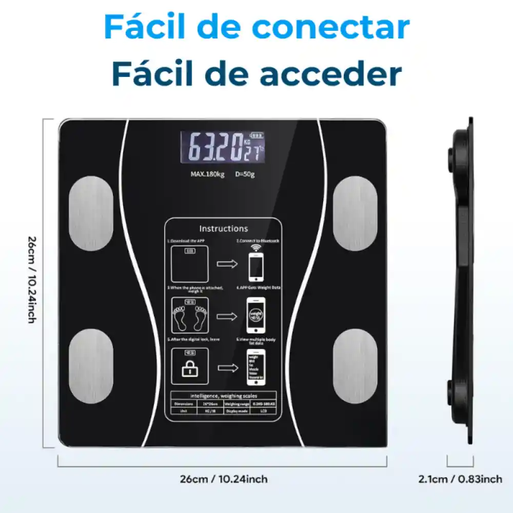 Bascula Inteligente Pesa Bluetooth Vidrio Templa Digital App