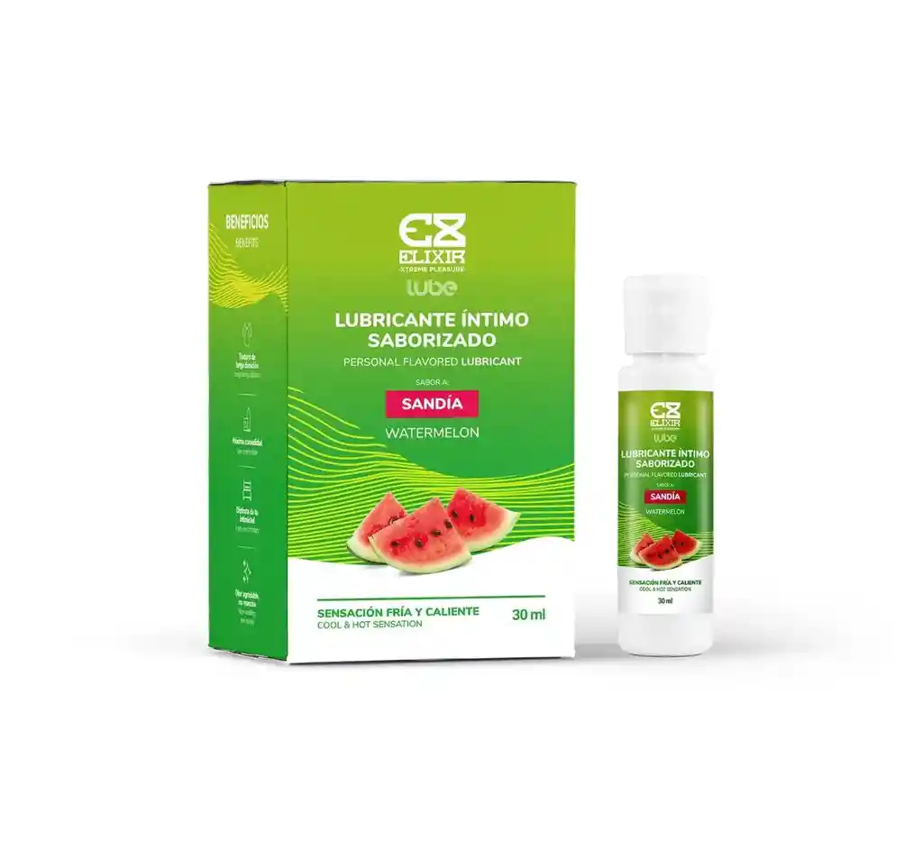 Lubricante Íntimo Sandia Elixir 30ml Sensación Fría Caliente Estimulación Anal Vagial Sabor Delicioso