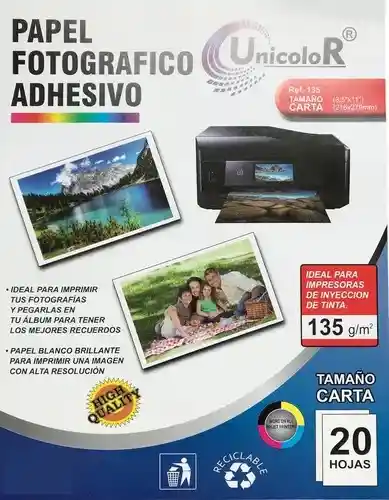 Papel Fotografico Adhesivo 135 Gms 20 Hojas Tamaño Carta
