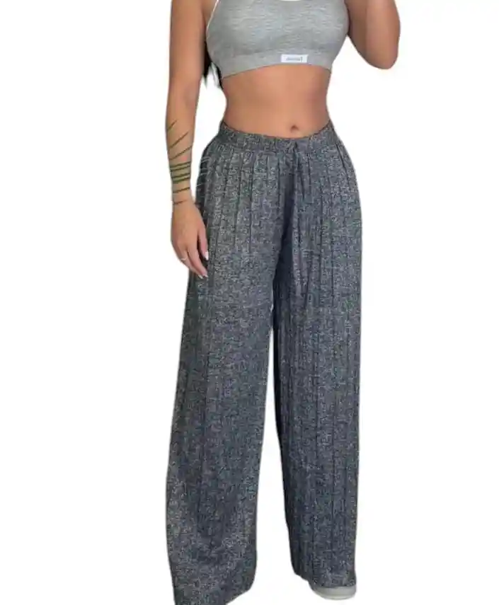 Pantalon Palazzo Jaspe Gris Oscuro Talla Unica Sin Bolsillos