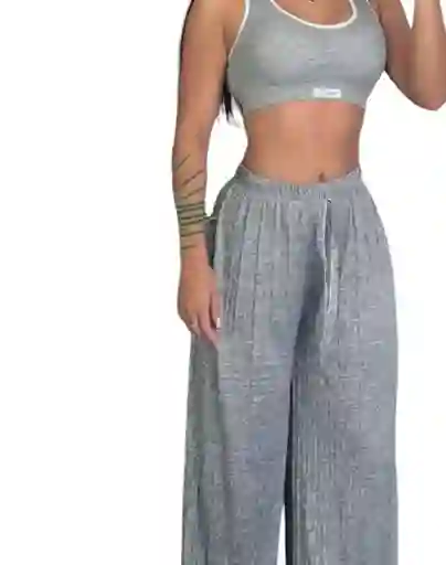 Pantalon Palazzo Jaspe Gris Oscuro Talla Unica Sin Bolsillos