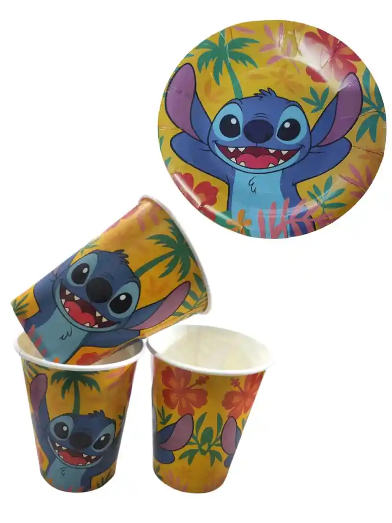10 Platos Y 10 Vasos De Stitch Lilo Deoracion Fiestas Cumpleaños