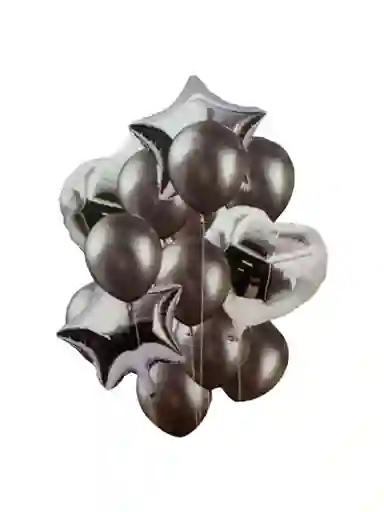 Bouquet Globos Estrellas Y Corazones Plateado X12