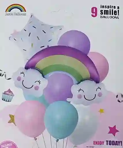 Bouquet Globos Bombas Happy Birthday De Arcoiris X9 Pcs Smile