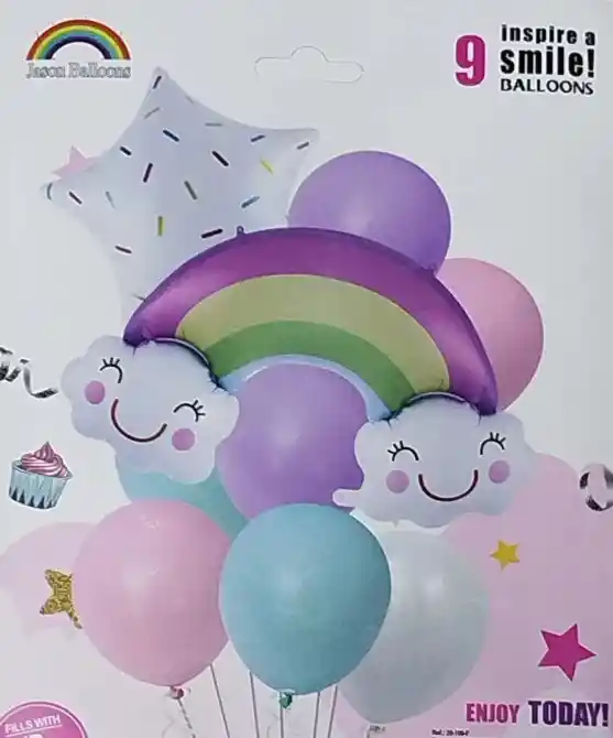 Bouquet Globos Bombas Happy Birthday De Arcoiris X9 Pcs Smile