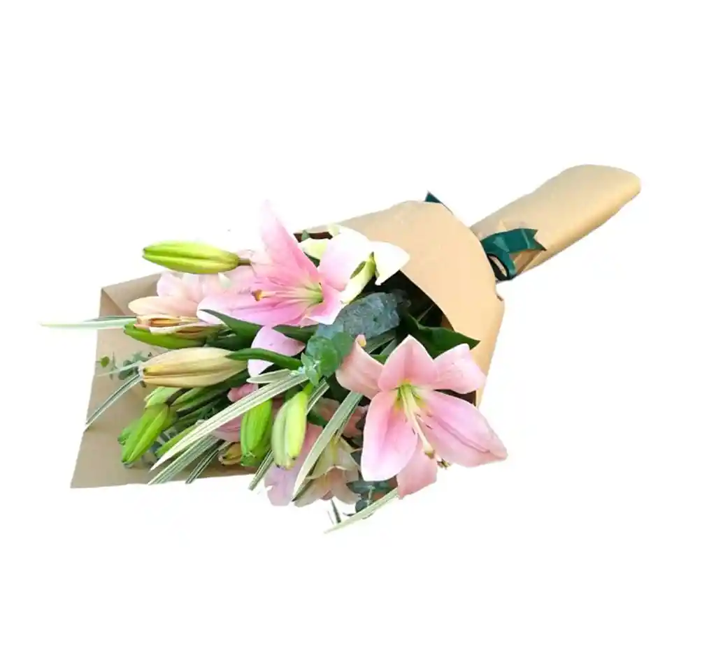 Bouquet De 4 Lirios Rosados Follaje