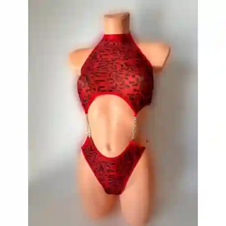 Body Rojo Transparente Con Estampado De Leopardo