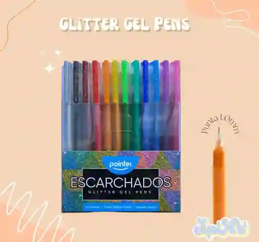 Kit Esferos En Gel Escarchado Boligrafos Brillantes X12 Unds Marca Pointer