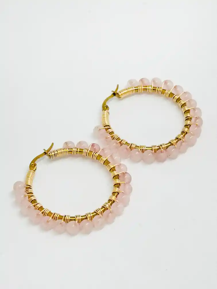 Aretes Ö Grandes Cuarzo Rosa