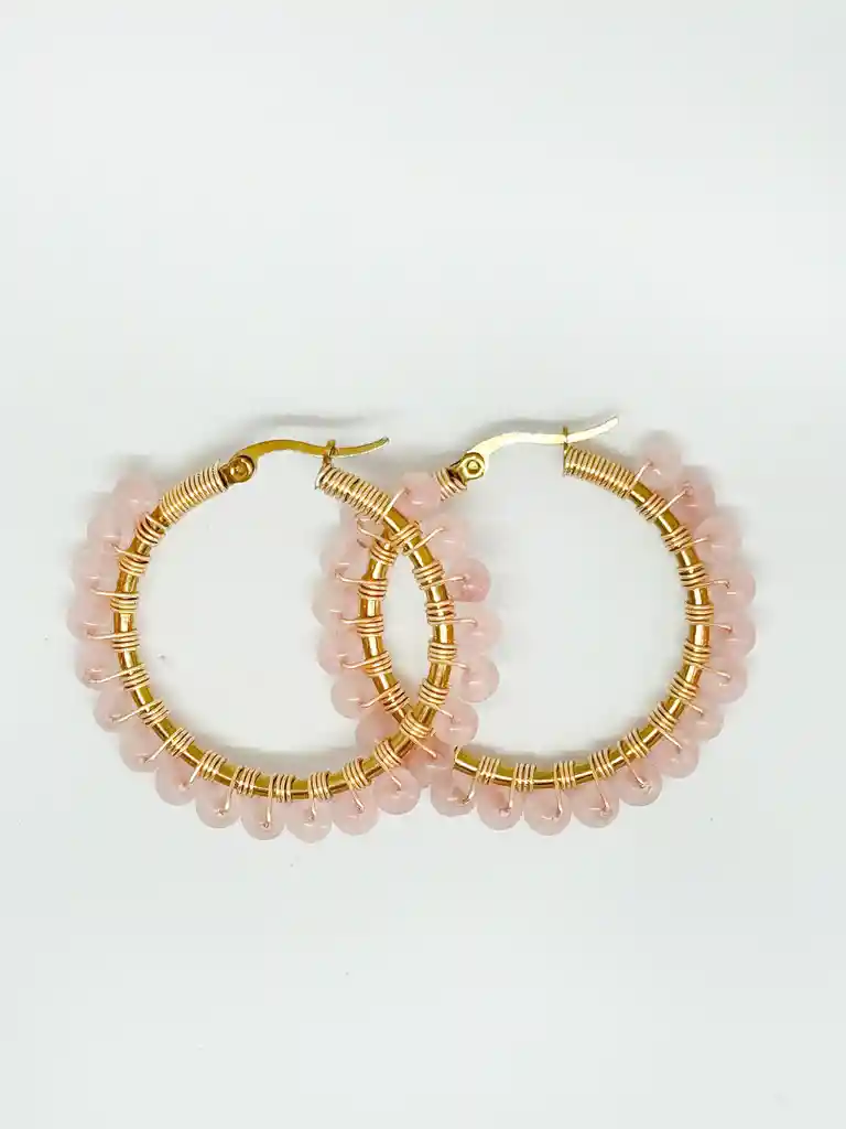 Aretes Ö Grandes Cuarzo Rosa