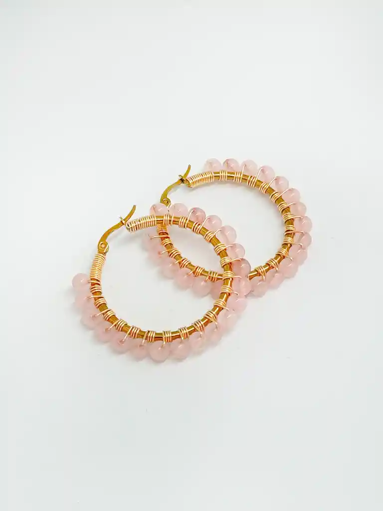Aretes Ö Grandes Cuarzo Rosa