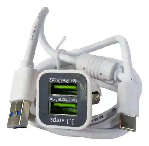 Cargador De Carro 3.1a Con 2 Puertos Usb Tipo C Rápido