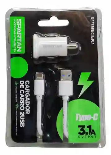 Cargador De Carro 3.1a Con 2 Puertos Usb Tipo C Rápido