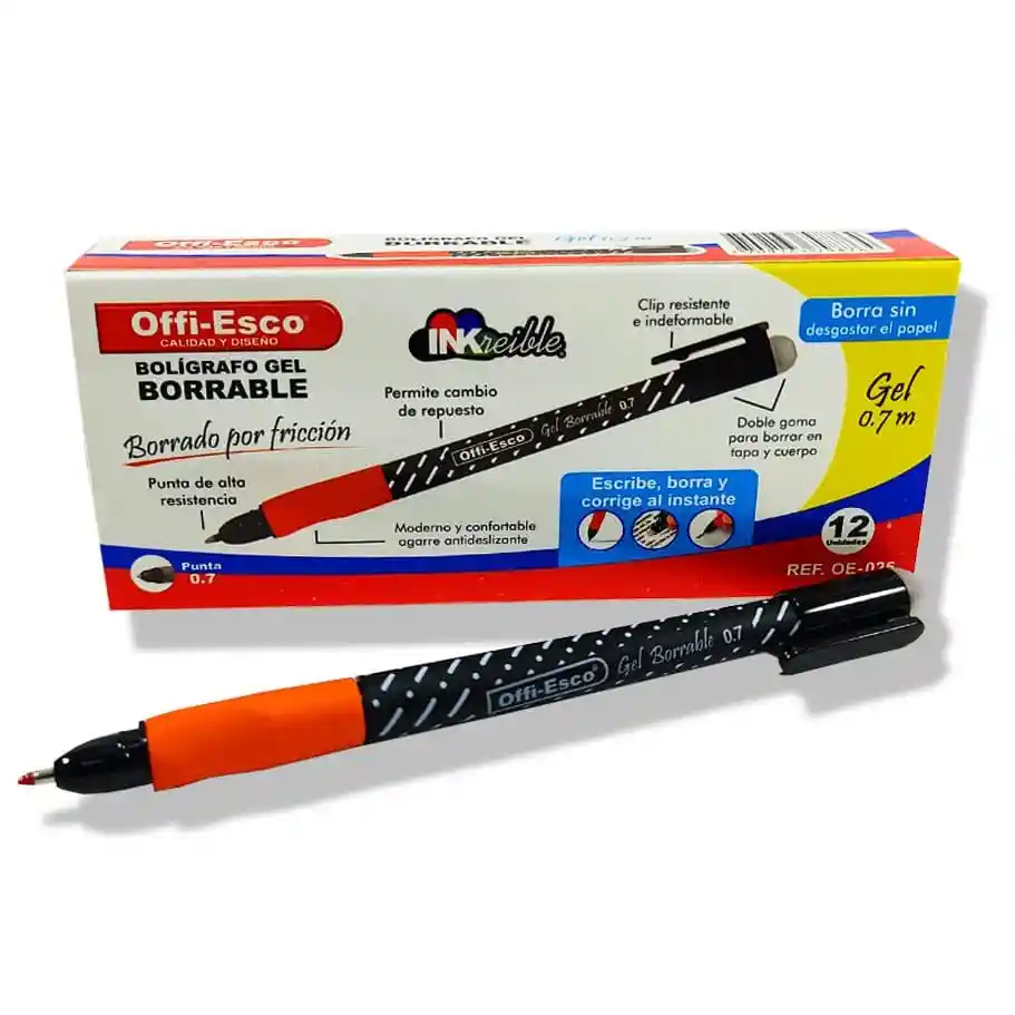 Lapicero Gel Borrable 0.7mm Offi-esco 0e-025 Rojo O Negro Por Unidad