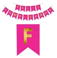 Banderin Feston Fiesta Matte Feliz Cumpleaños Fucsia