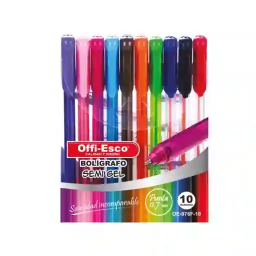 Boligrafo Offi-esco Semigel Oe-076f-10 0.7 Mm X Unidad Morado, Rosado, Fucsia, Azul Claro, Amarillo, Naranja, Verde Claro, Azul Oscuro, Negro, Rojo.