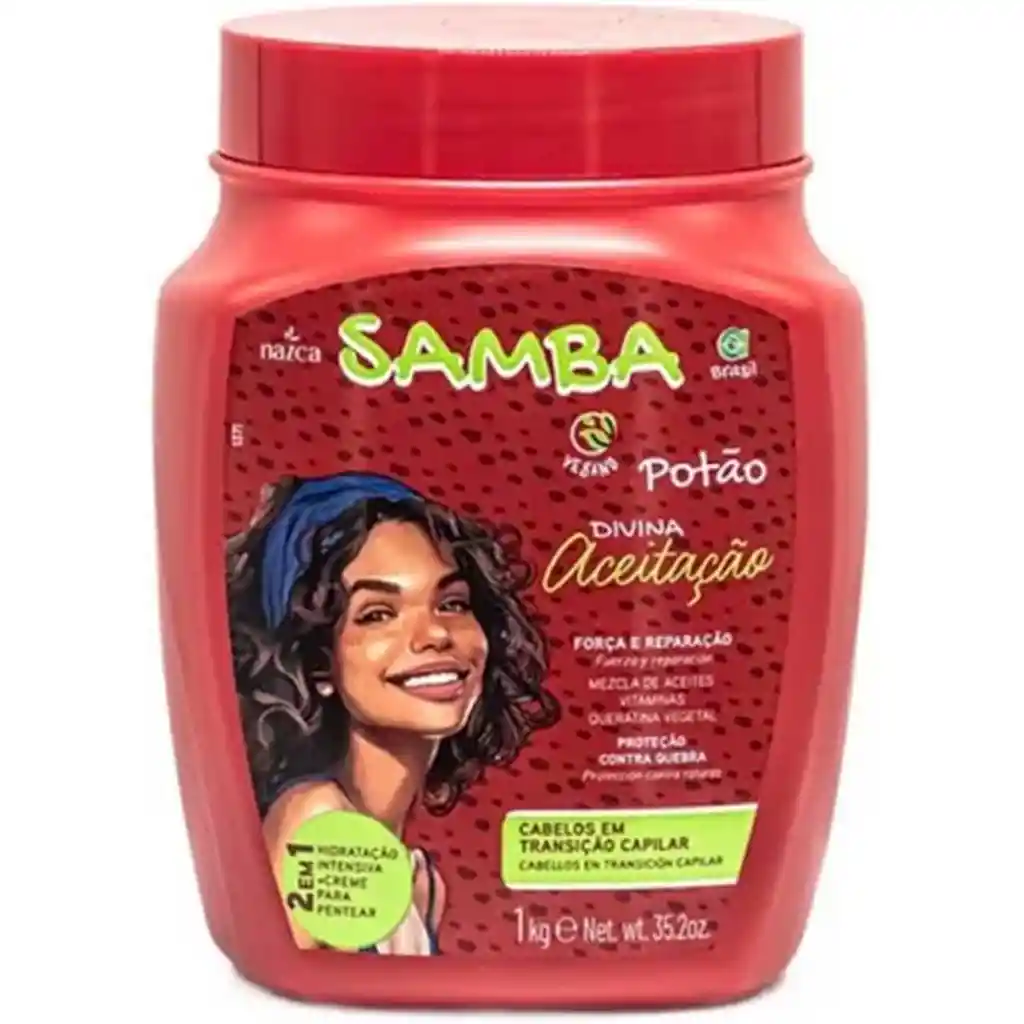 Mascarilla Capilar Samba Fuerza Y Reparación– Especial Para Cabello En Transición, Con Aceites Naturales Y Fórmula Vegana- 1kg (35.2 Oz)