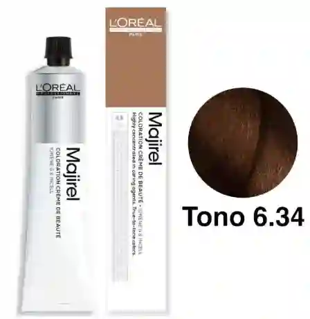 Loreal Tinte Majirel Tono 6.34 Rubio Oscuro Dorado Cobrizo (incluye Peróxido, Guantes Y Tratamiento)