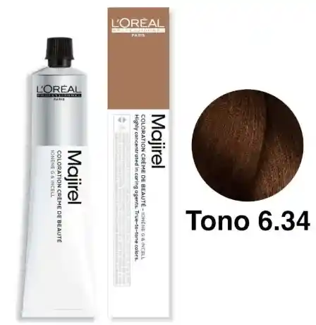 Loreal Tinte Majirel Tono 6.34 Rubio Oscuro Dorado Cobrizo (incluye Peróxido, Guantes Y Tratamiento)