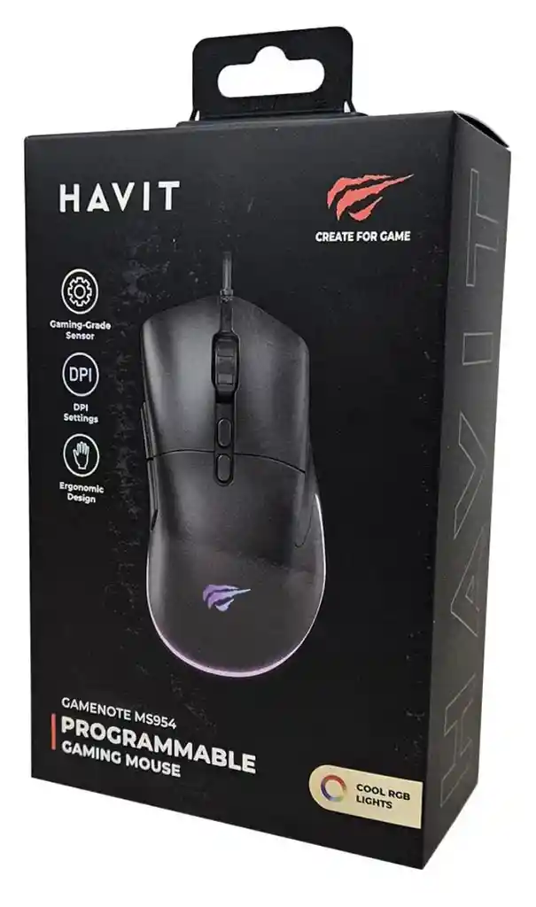 Mouse Para Jugadores Havit Ms954 De 12000 Dpi, 7 Botones, Color Negro