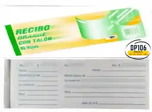Recibo Grande Con Talon X 80 Und